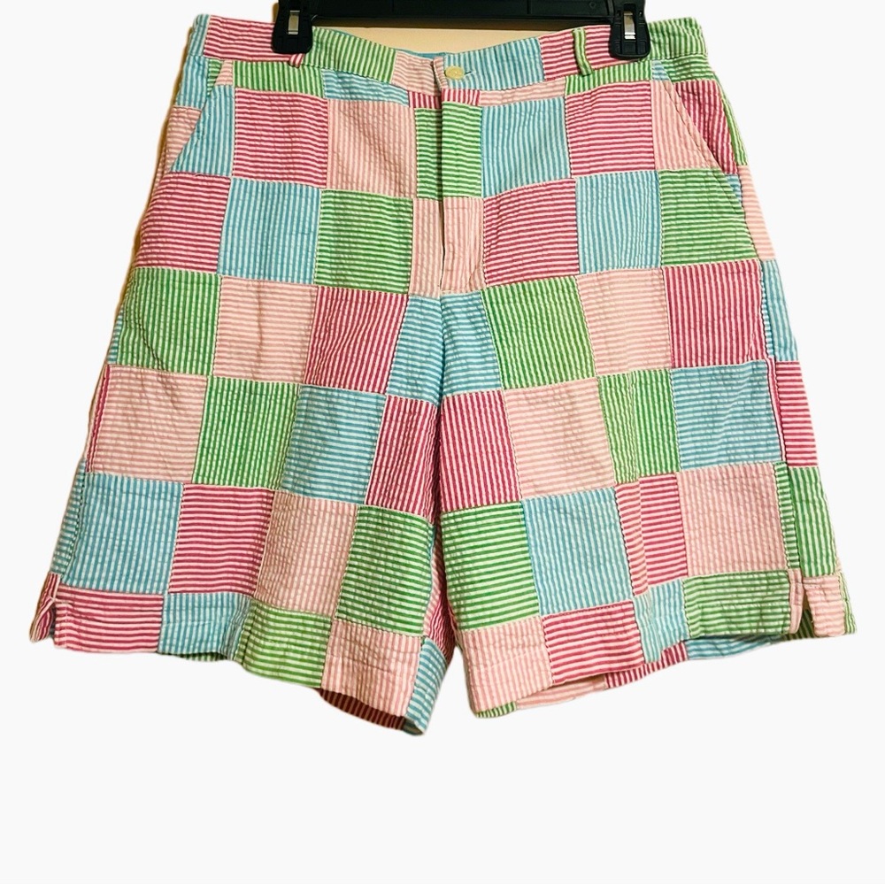 Orvis Multicolor Patchwork Seersucker Shorts - Pink, Green, Blue